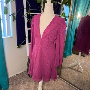 Plunging V A line polka dot dress